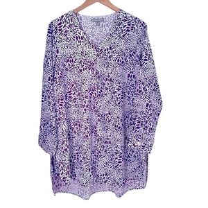 Jessica London Sz 14W Tunic Top Blouse Shirt Twinset Purple Lavender White Long